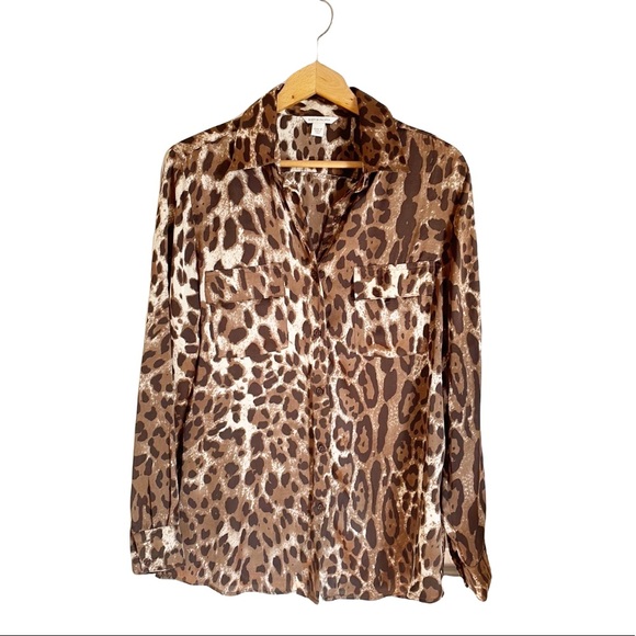 Boston Proper Tops - boston proper leopard animal print long sleeve button front top blouse